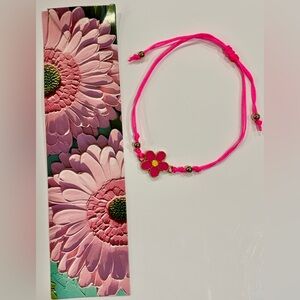 Dual Purposed Hot Pink Adjustable Cord Daisy Charm Bracelet & Matching Bookmark